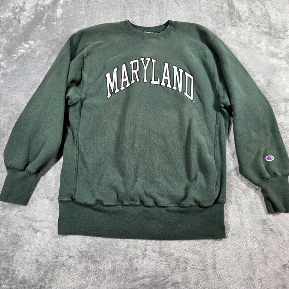 Vintage Champion Reverse Weave Sweatshirt Mens XL University of Maryland Green - Picture 2 of 9